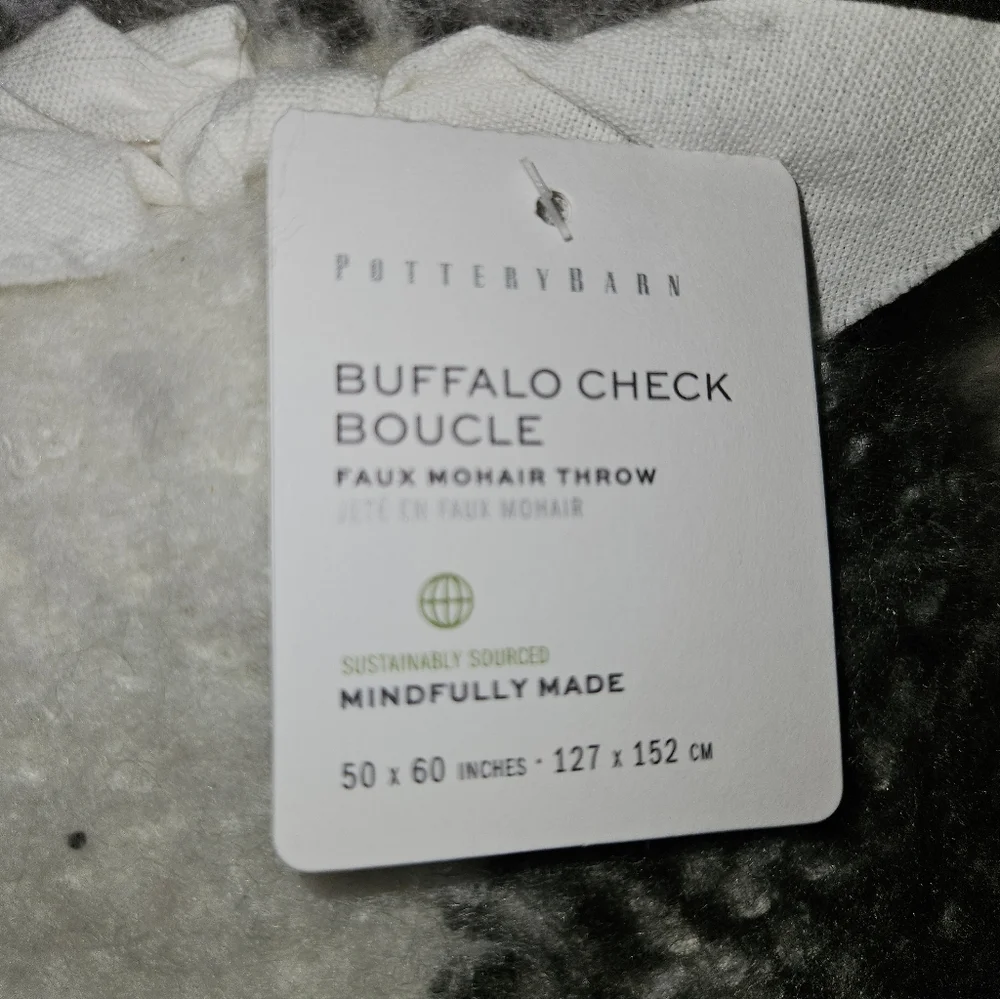 Pottery Barn Buffalo Check Bouclé Faux Mohair Throw Blanket 50x60 Black White